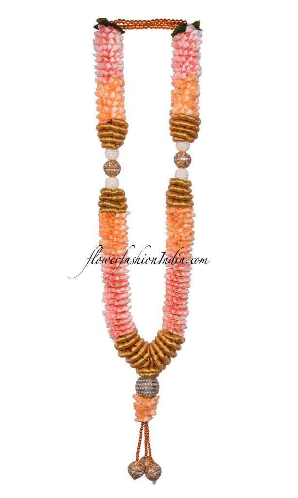 Pink And Orange Rose With Golden Beads