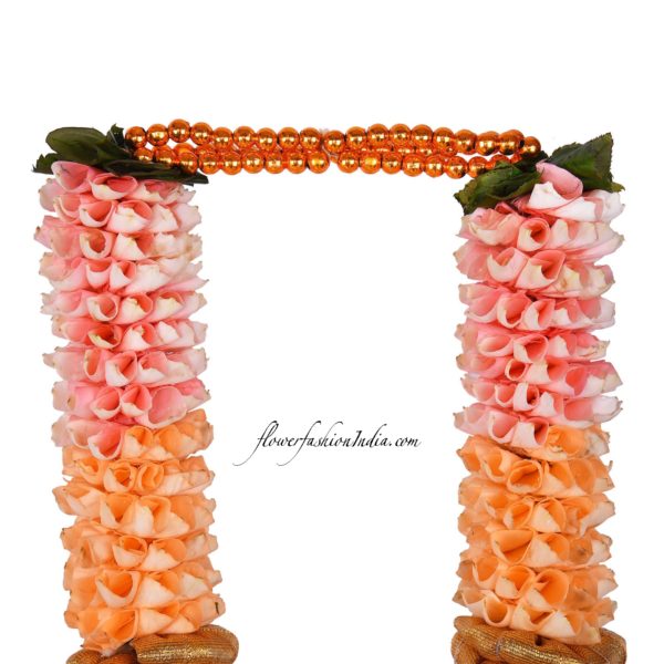 Pink And Orange Rose With Golden Beads