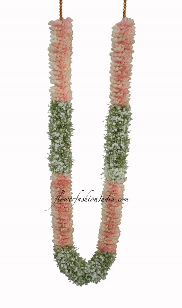 Pink Rose Petals Wedding Garland With Baby's Breath