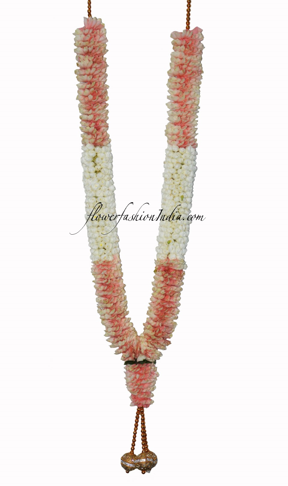 Orange Rose Petals Garland With Non Fragrance Jasmine