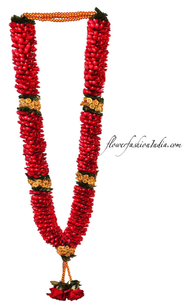 Golden Beads Red Rose Garland