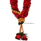 Purchase Online Fresh Red Rose Petal Garland Adorned With Golden Beads ...