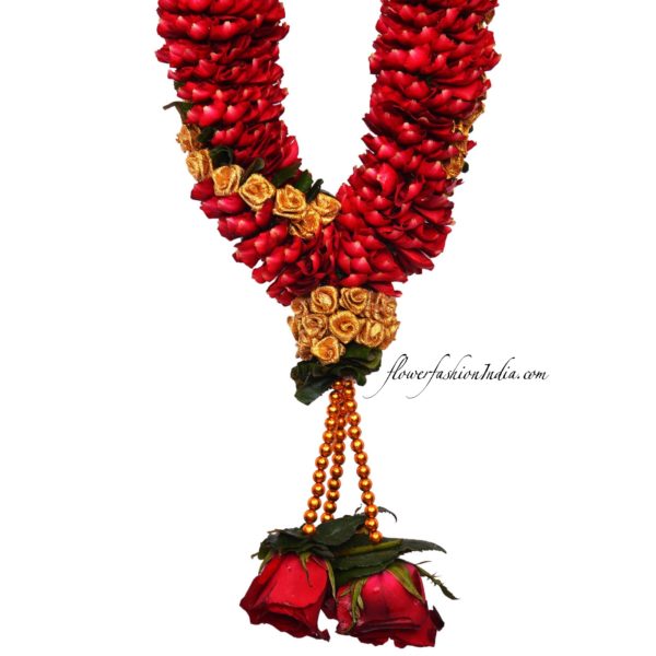 Golden Beads Red Rose Garland