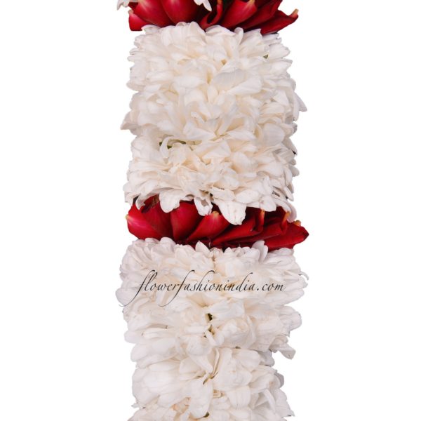 White Samantige & Red Rose Petals & Buds Garland Sepcification