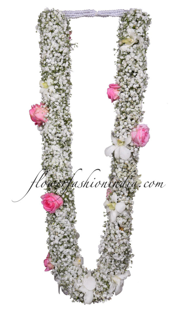 Full Jipsofilia Garland With Pink Rose & White Orchid High-Lights