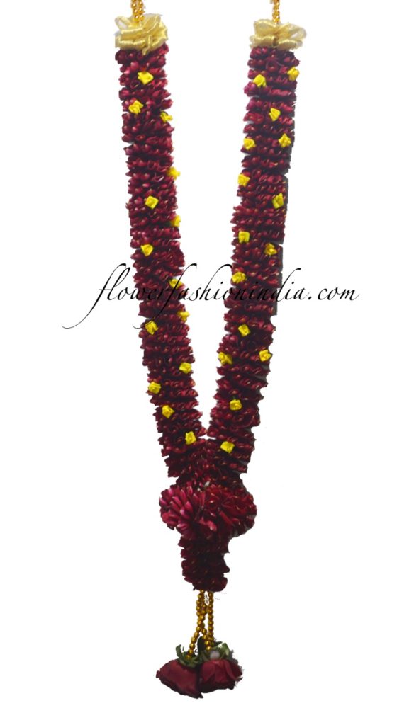 Purchase Online Fresh Red Rose Petal Garland Adorned With Golden Beads ...