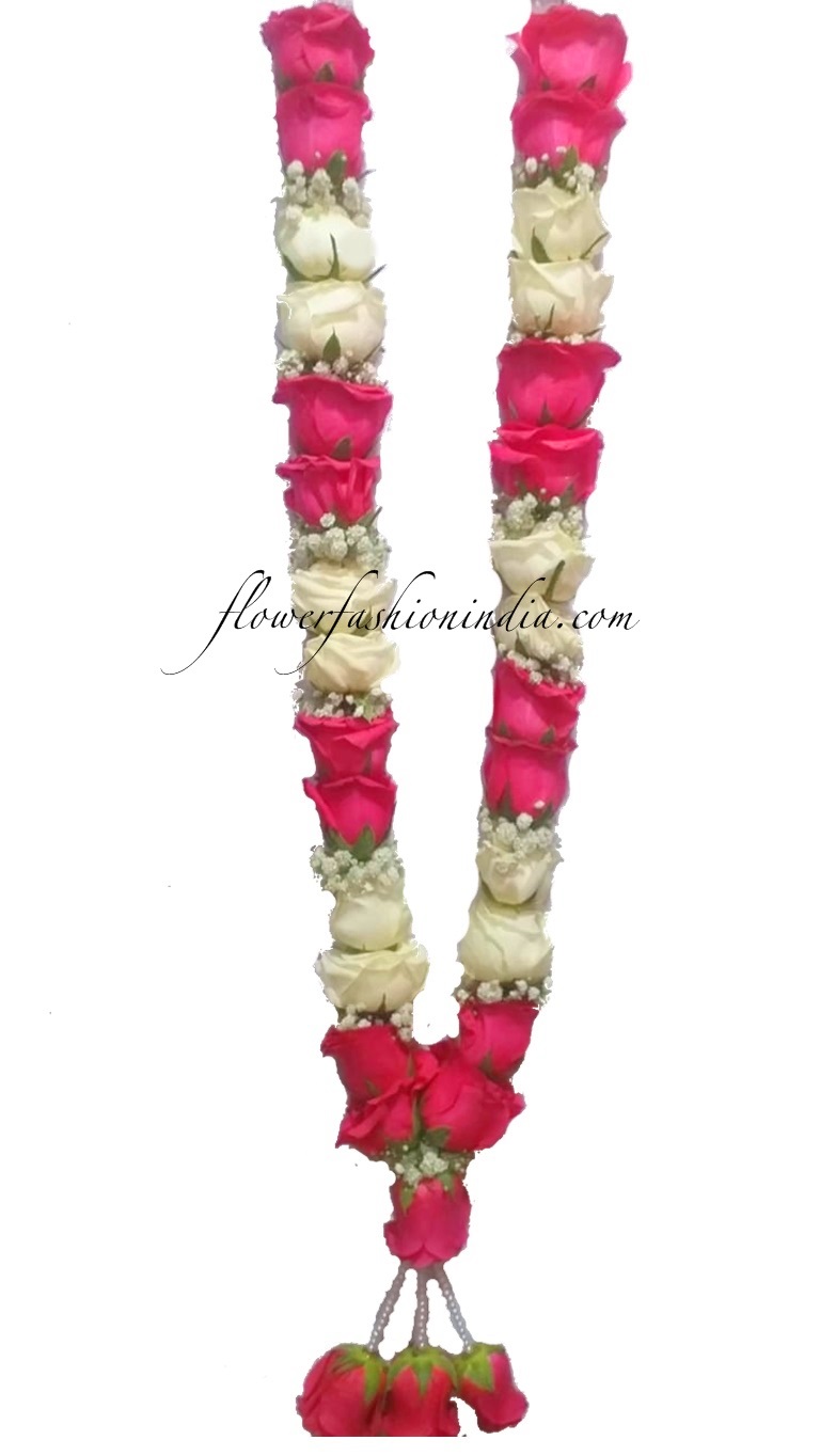 Buy Online This Flower Garland Of Dark Pink and White Roses ...