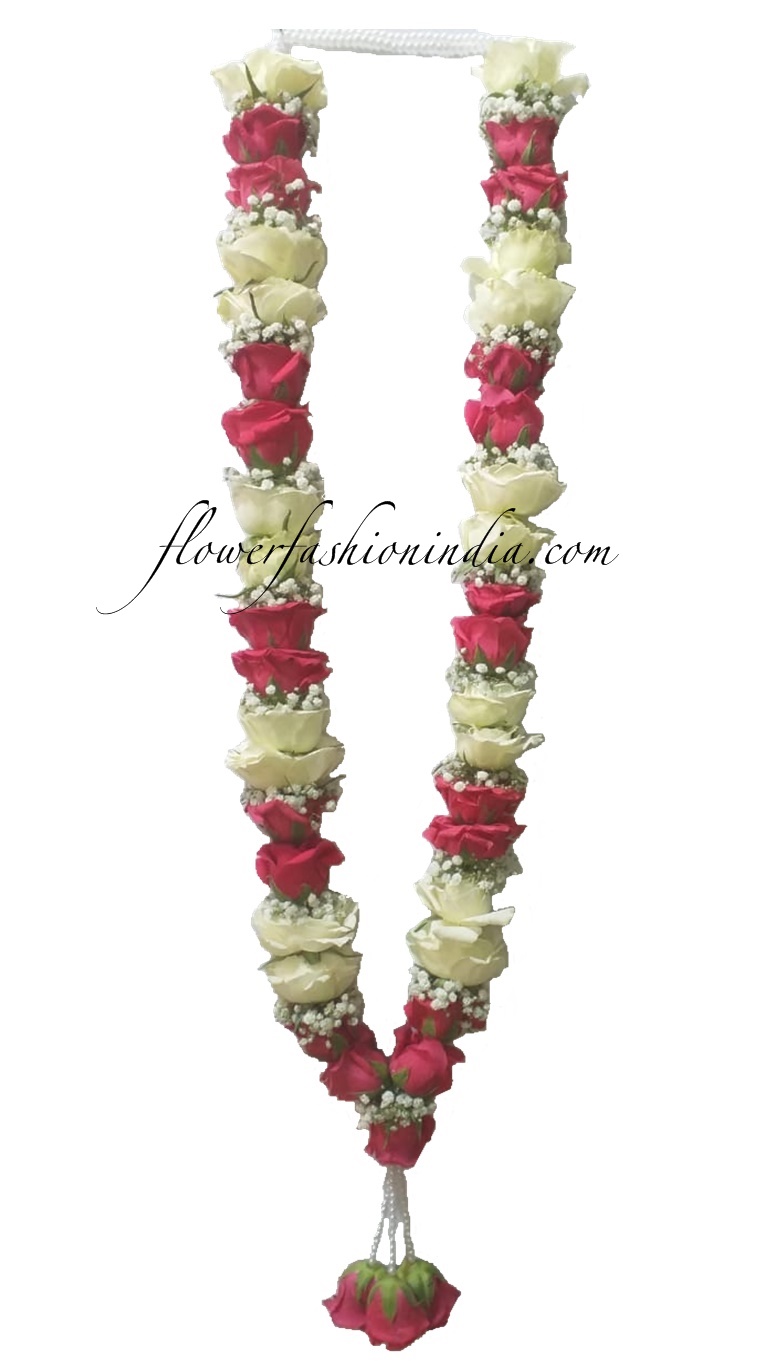 Buy Online This Flower Garland Of Dark Pink and White Roses ...